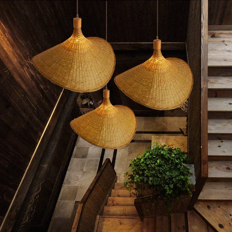 Hand Knitted Chinese Style Weaving Hanging Lamps 18/19/30cm Bamboo Pendant Lamp Restaurant Home Decor Lighting Fixtures 5