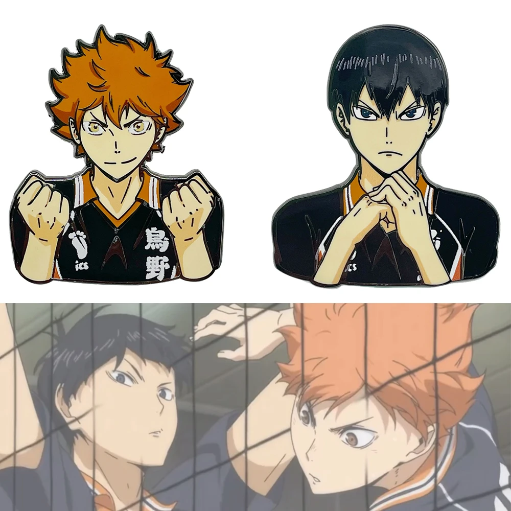 

Anime Haikyuu!! Enamel Pin Shoyo Hinata and Tobio Kageyama Brooches Cartoon Volleyball Boy Jewelry Lapel Badge for Boys Fans