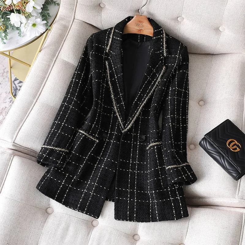 2023 New Women Blazer Autumn  Korean White Plaid Jacket Office Ladies Coat Casual Women Coat Female Blazer Jackets Tops
