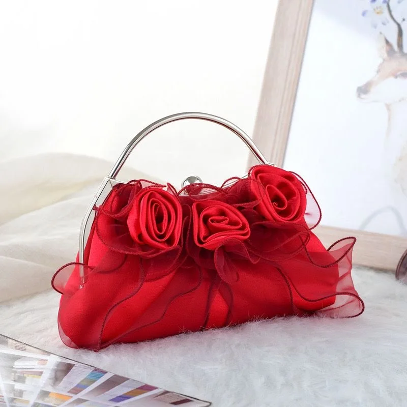 

Floral Bags for Women Chiffon Fabric Wedding Ceremony Bridal Handbags Light Blue Bridesmaid Dress Clutch Hand Bag with Flowers