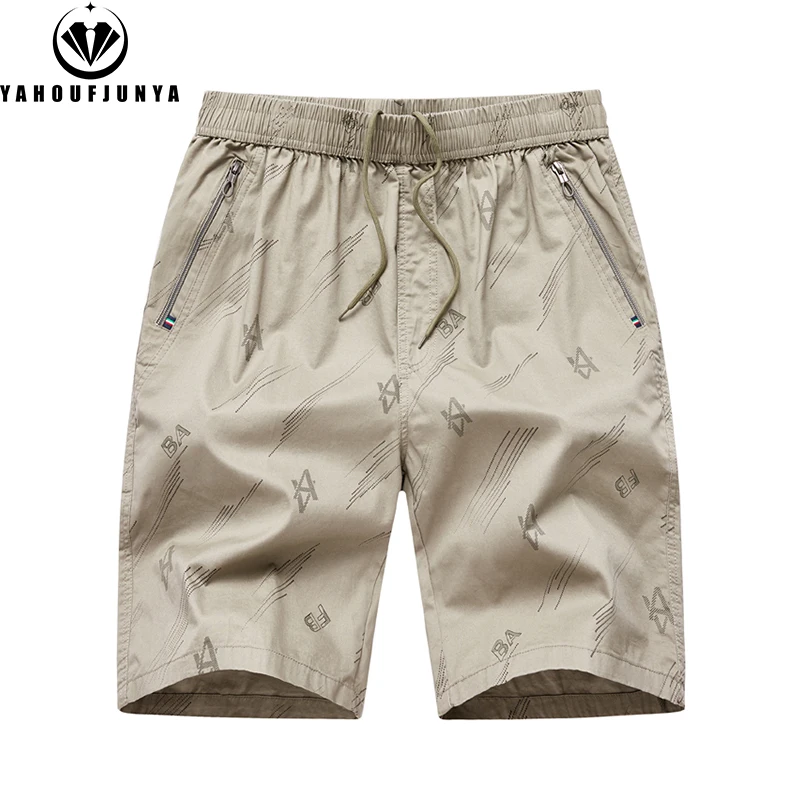 

Men Summer Outdoor Leisure Comfortable Beach Cotton Shorts Men Elastic Waist Breathable Straight High-Quality Design Shorts Male
