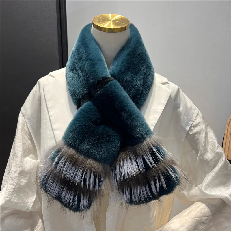 Mode Frauen Winter Echt Rex Kaninchen Pelz Schal Dame Warme Weiche Volle Plätzchen Pelz Wraps Hals Wärmer – Detail 17