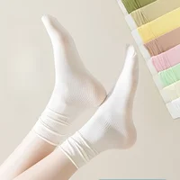 5-40Pairs Stacked Socks Women Spring and Summer Thin Solid Colour Jk Ice Silk Socks Ice Ice Socks Women Dopamine Mid-calf Socks 1