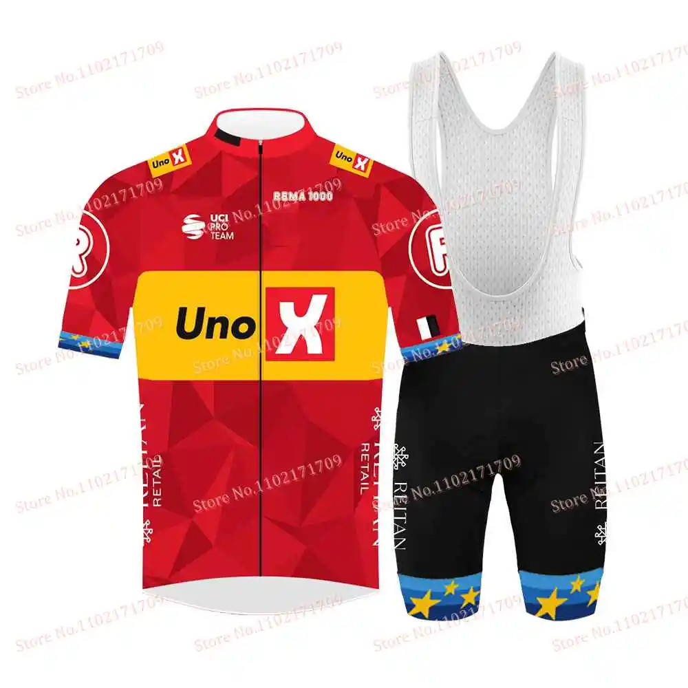Uno X Team Cycling Jersey Set France Tour Denmark Norway Cycling Clothing Euro Champion Kits Summer Bicycle Bib Shorts