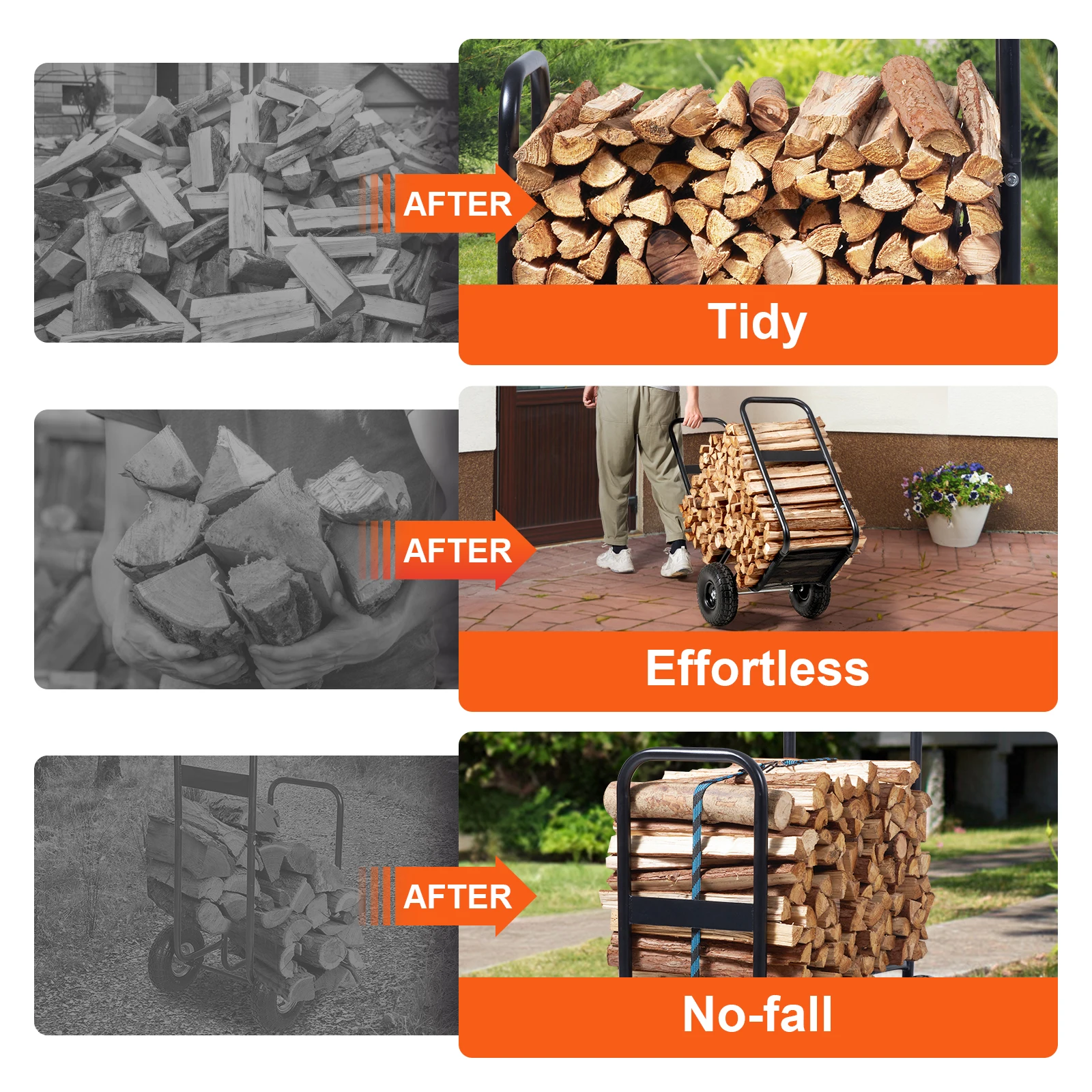 Portable Hand Cart Firewood Log Cart with Wheels for Fireplace