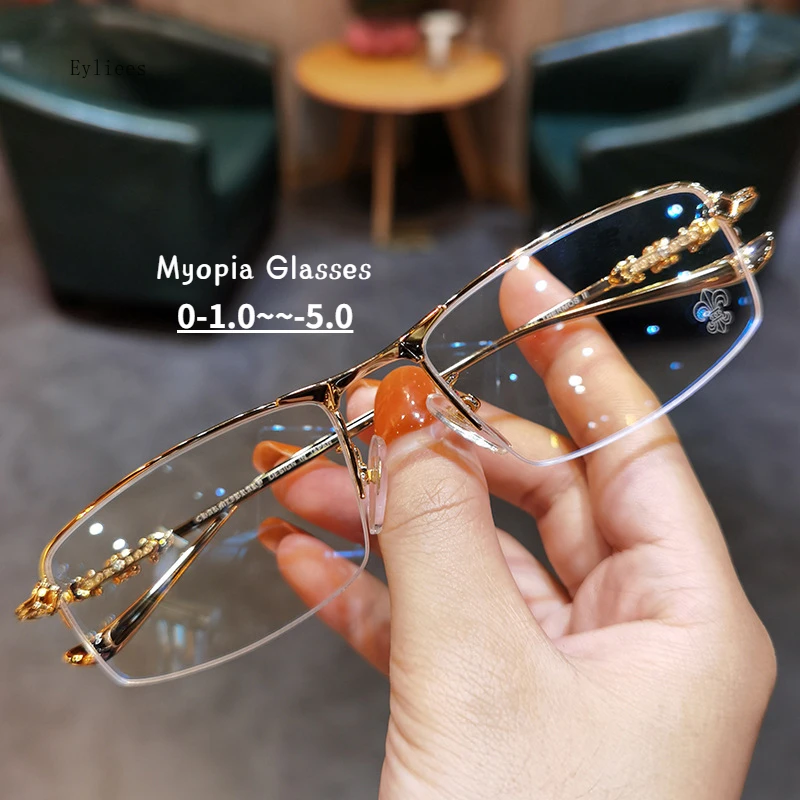 

Luxury Square Frame Myopia Glasses Office Women Men Anti-blue Light Near Sight Eyeglasses Unisex Goggles Diopters 0 To -5.0