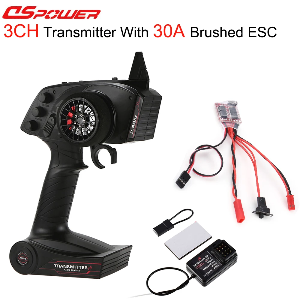 

2.4G 3CH Transmitter remote Controller with 3CH Receiver 30A Brushed ESC Speed controller for 1/10 1/8 RC CAR Crawler