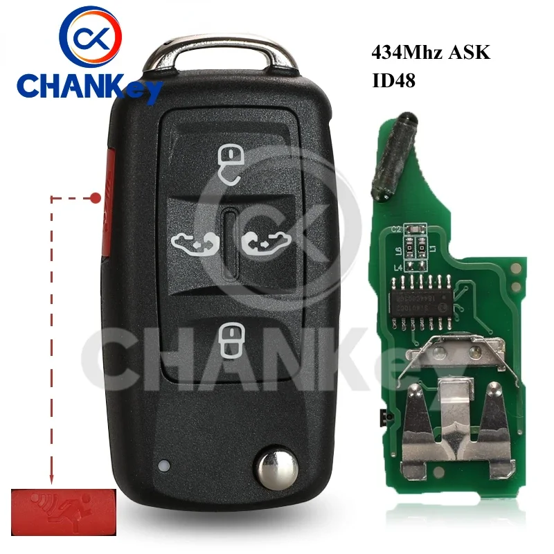 

CHANKey 5K0837202AD 315/434Mhz ID48 5 Buttons Flip Fob For VW Sharan Multivan Caravelle Car Remote Control Replacement