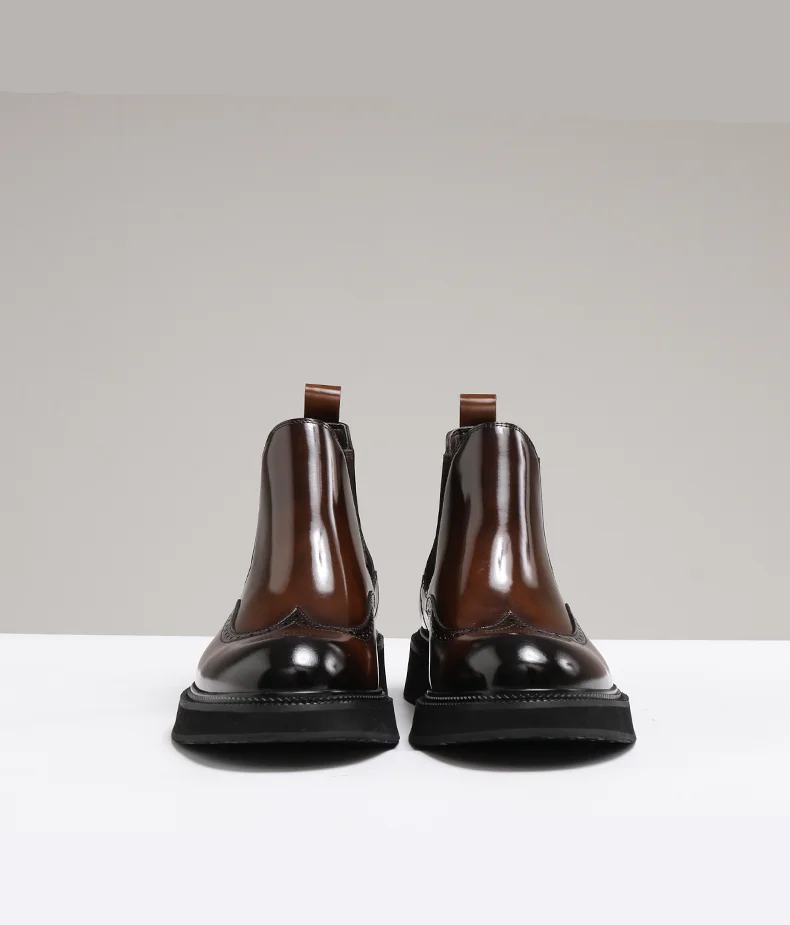 Neue Chelsea-Stiefel für Herren, handgefertigte Leder-Stiefeletten im Brogue-Stil, für Herbst und Winter – Detail 7