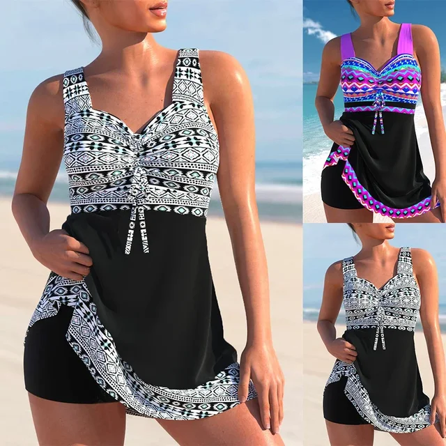 Summer New Women's 3D Printed Two-piece Fashionable and Sexy Beach Vest Shorts Swimsuit S-6XL 1