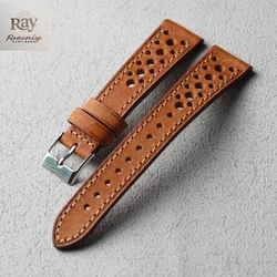 Handmade Breathable Vintage Leather Strap - Italian PUEBLO Cowhide Bracelet - 22mm (B  Silver Buckle)