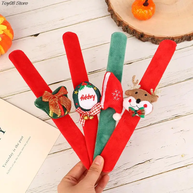 

1PC Christmas Plush Doll Clap Circle Toy Snowman Wristband Santa Claus Slap Bracelet Elk Hand Clap Ring Kids Party Favor Gifts