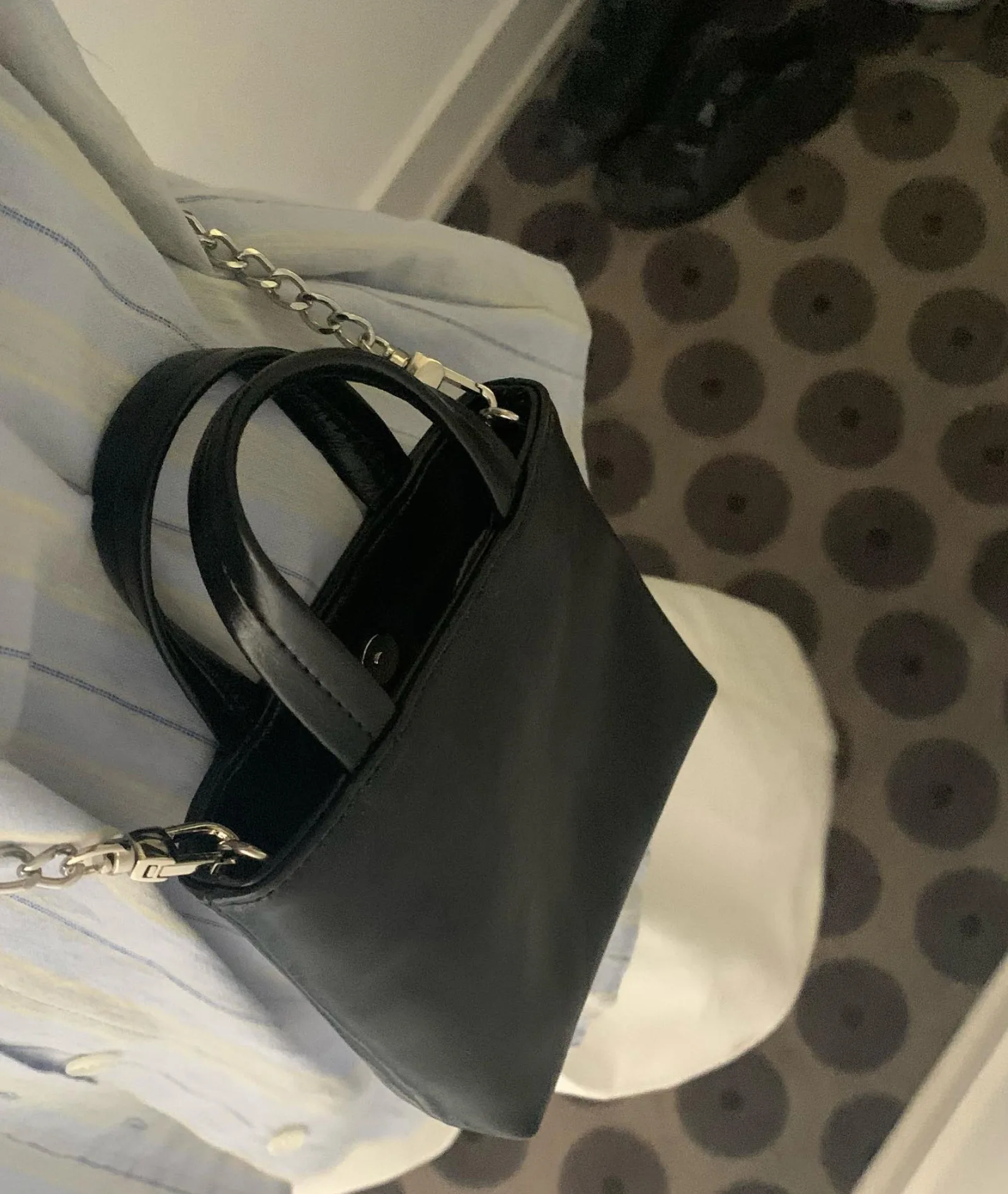 Black Faux Leather Tote Bag with Chain Strap