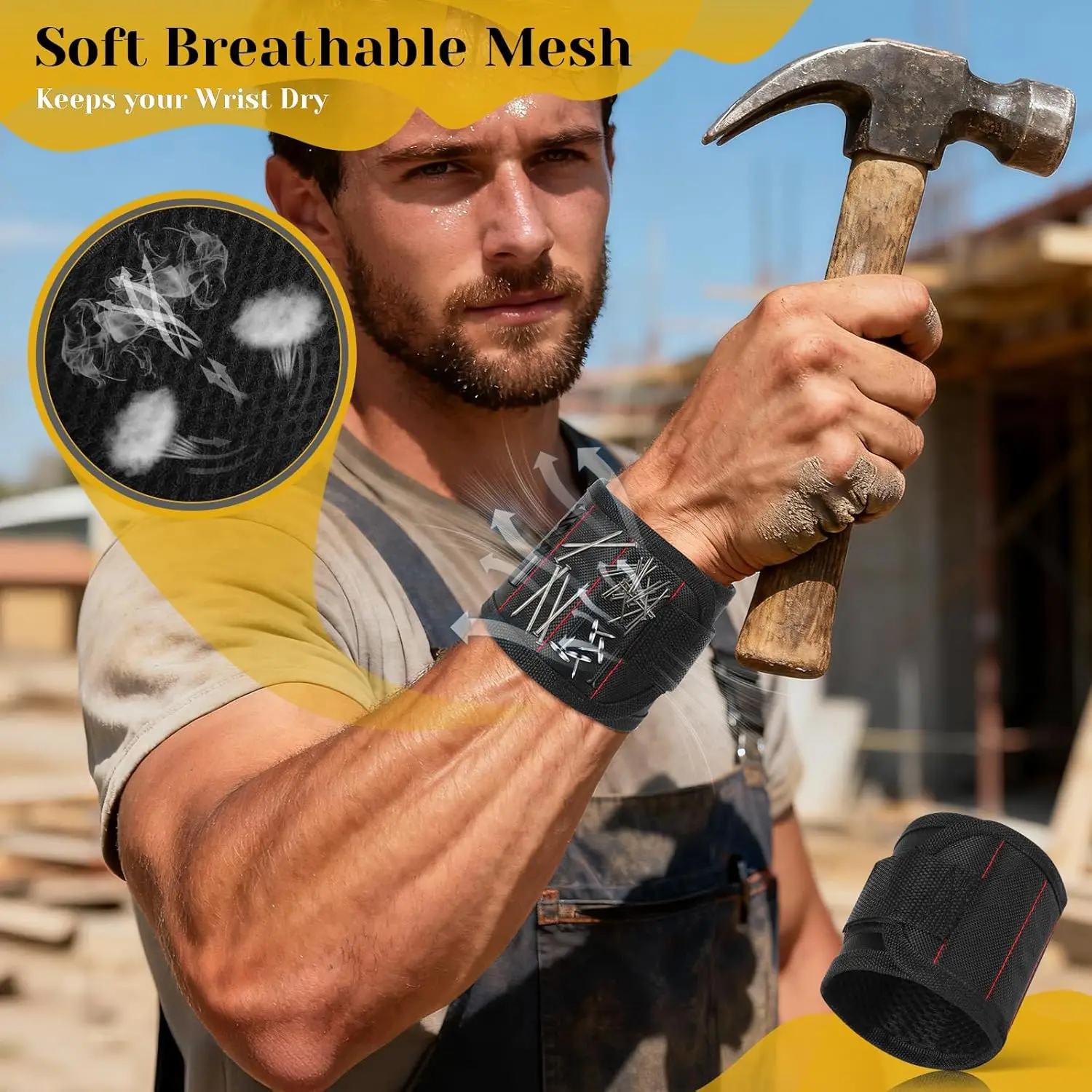 남성용 전문 자석 손목밴드, 강력한 자석 나사 홀더 손목밴드 (나사, 못, 드릴 비트용), 가정 수리, 목수용