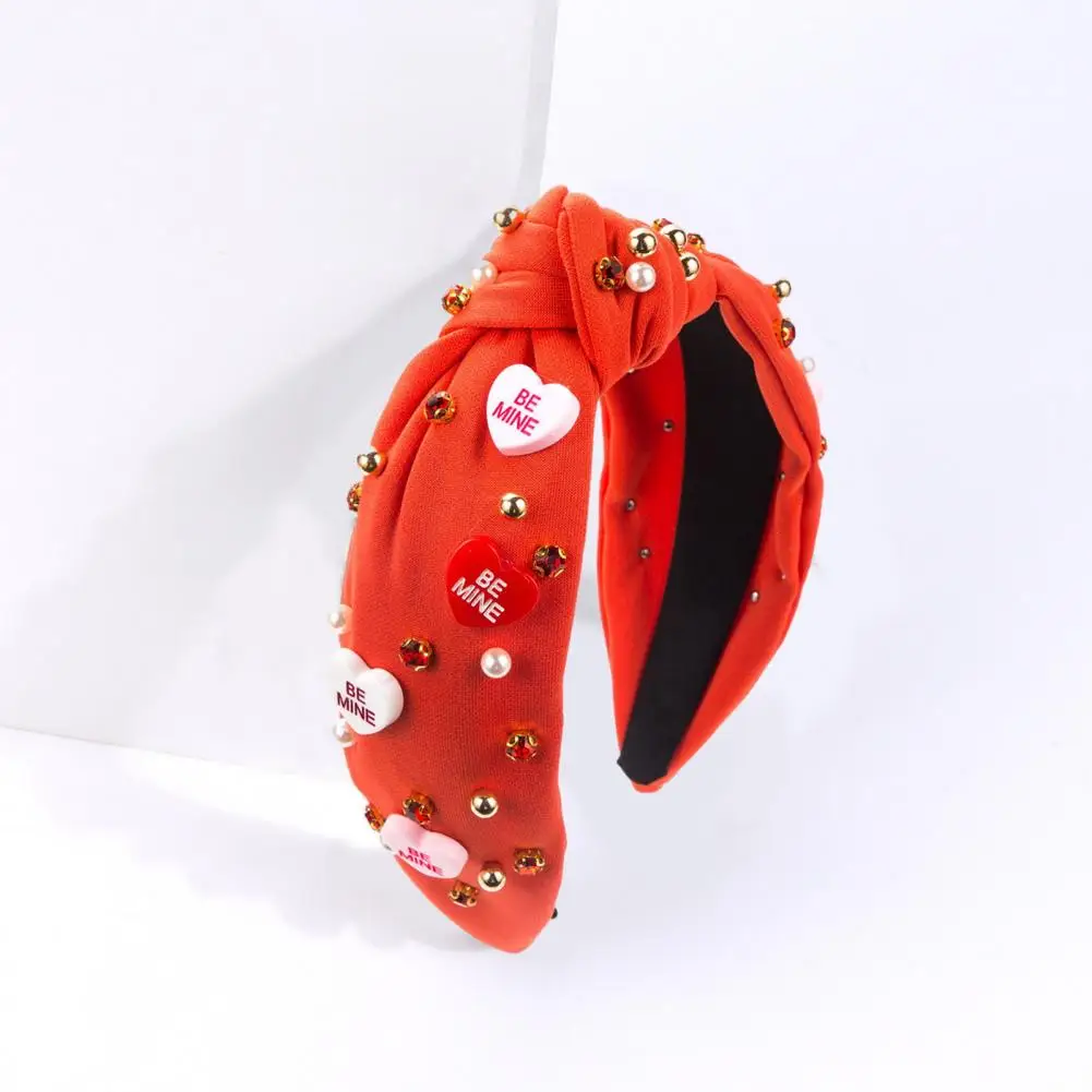 

Heart-shaped Headband Romantic Headband Valentines Day Women's Hairband with Heart Pendant Faux Pearl Rhinestone Decor Wide