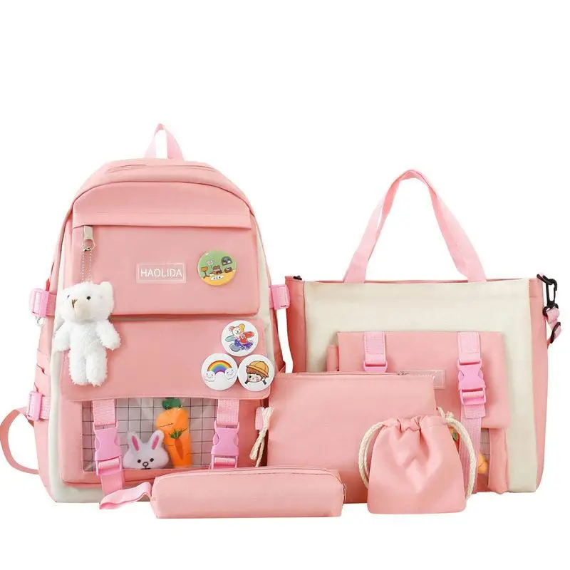 2026 New Large Capacity Backpack Lightweight Double Shoulder Bag Five-Piece Set for Primary And High School Girls Student Bag 5