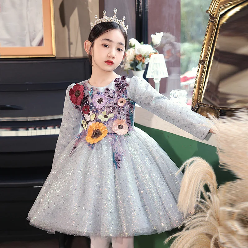 

2024Princess Girls Sequined Ball Gown Party Tutu Dresses Baby Kids Flower Girl Wedding Birthday Party Vestidos Children Clothing