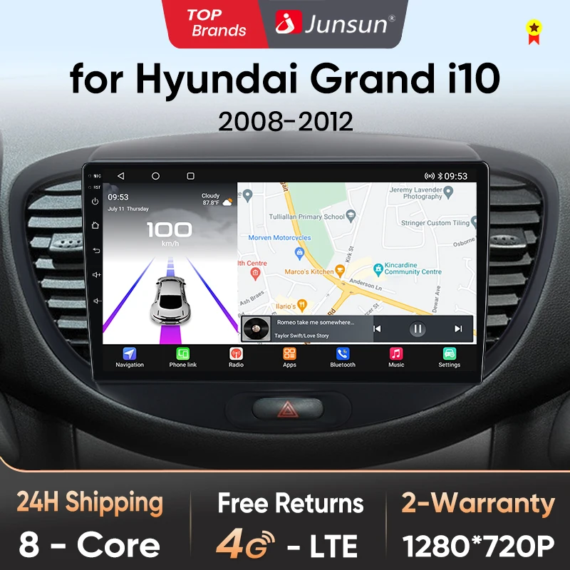 Junsun Qualcomm chip 8Core Android13 Auto Radio Für Hyundai Grand i10 2008-2012Wireless CarPlay Autoradio Stereo bildschirm Multimedi