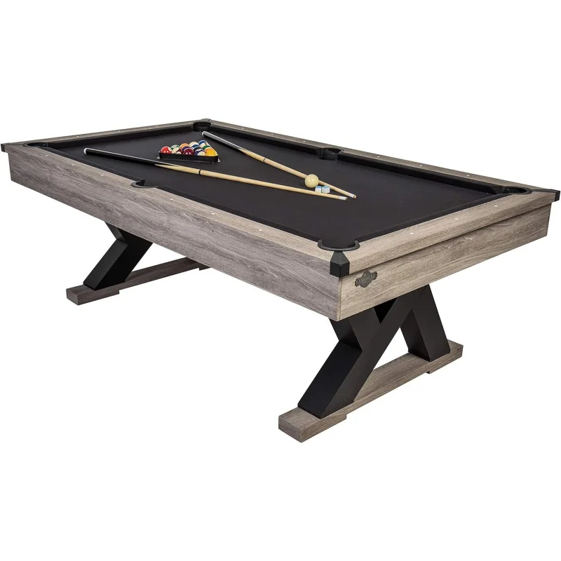 

American Legend Kirkwood 90” Billiard Table with Rustic Finish, K-Shaped Legs and Black Cloth, Brown