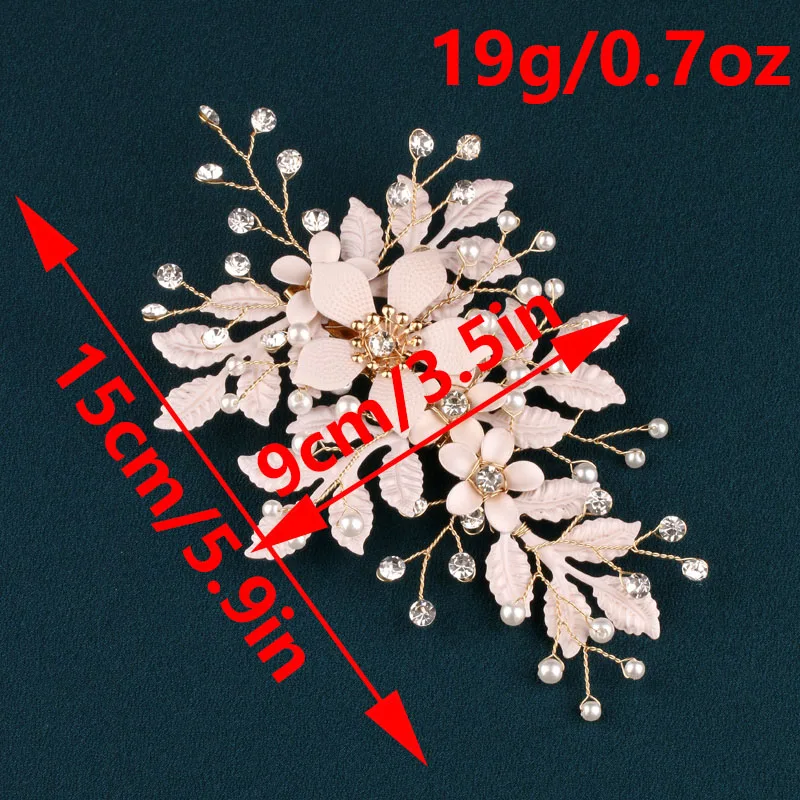 Accessorio per Capelli da Sposa con Fiore Rosa, Strass e Perle, Fermaglio per Capelli da Damigella, Elegante Decorazione per Occasioni Speciali - immagine 3