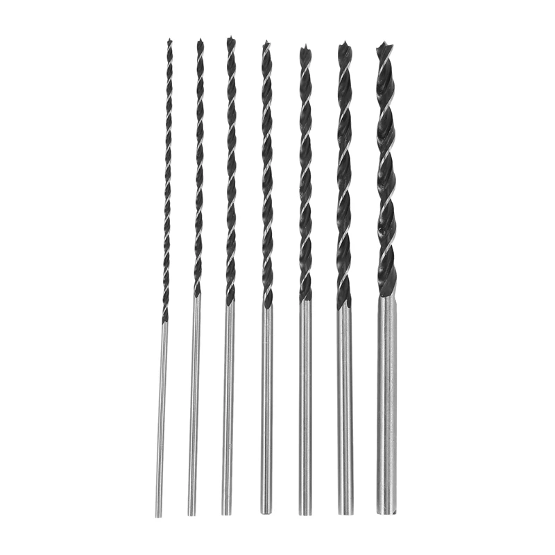 

7Pc X Long Wood Drill Bit Set 4Mm 5Mm 6Mm 7Mm 8Mm 10Mm 12Mm X 300Mm Brad Point