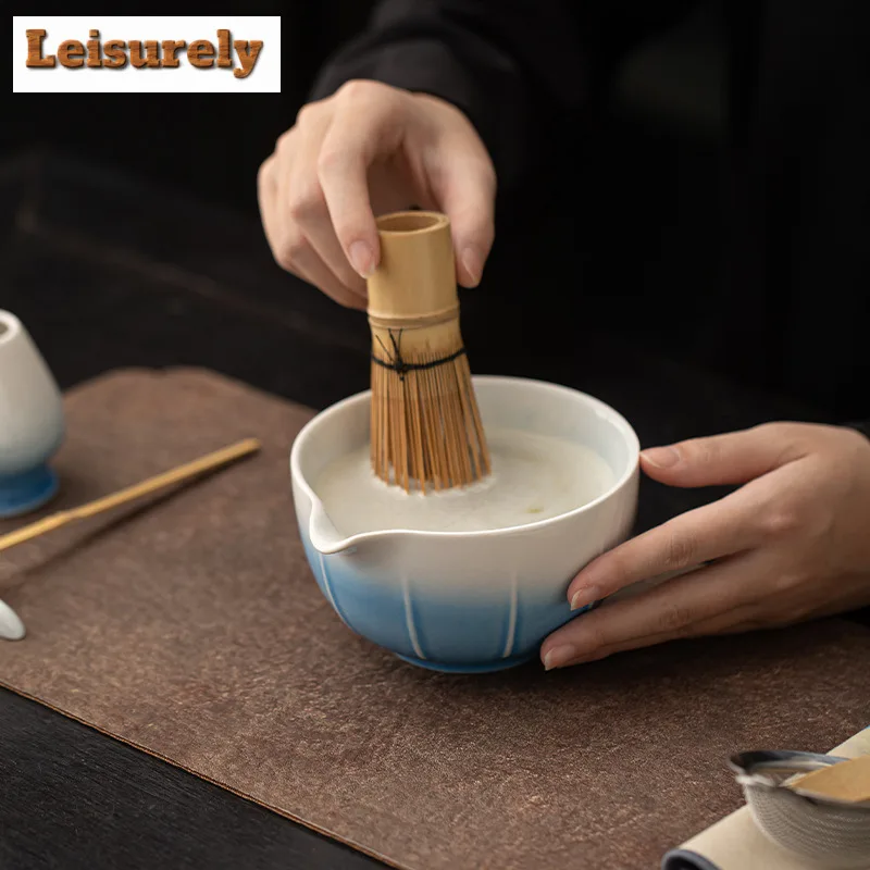 2PCS Melon Edge Gradient Matcha Brewing Cup With Pouring Spout Reusable Matcha Bowl Set Food Grade Japanese Green Tea Bowl Gifts