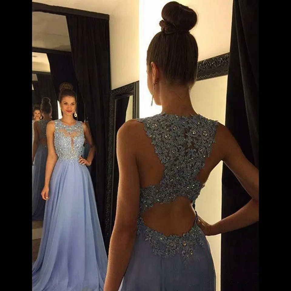 

Elegant Sequined Crystal Evening Dresses 2022 Women Party Night Sky blue Sleeveless Long Prom Dress Special Back robe de soiree