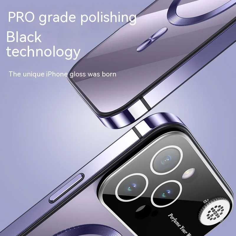 2024 Metallic stainless steel frame magnetic full lens primary color back case for iPhone 14 13 Pro Max case