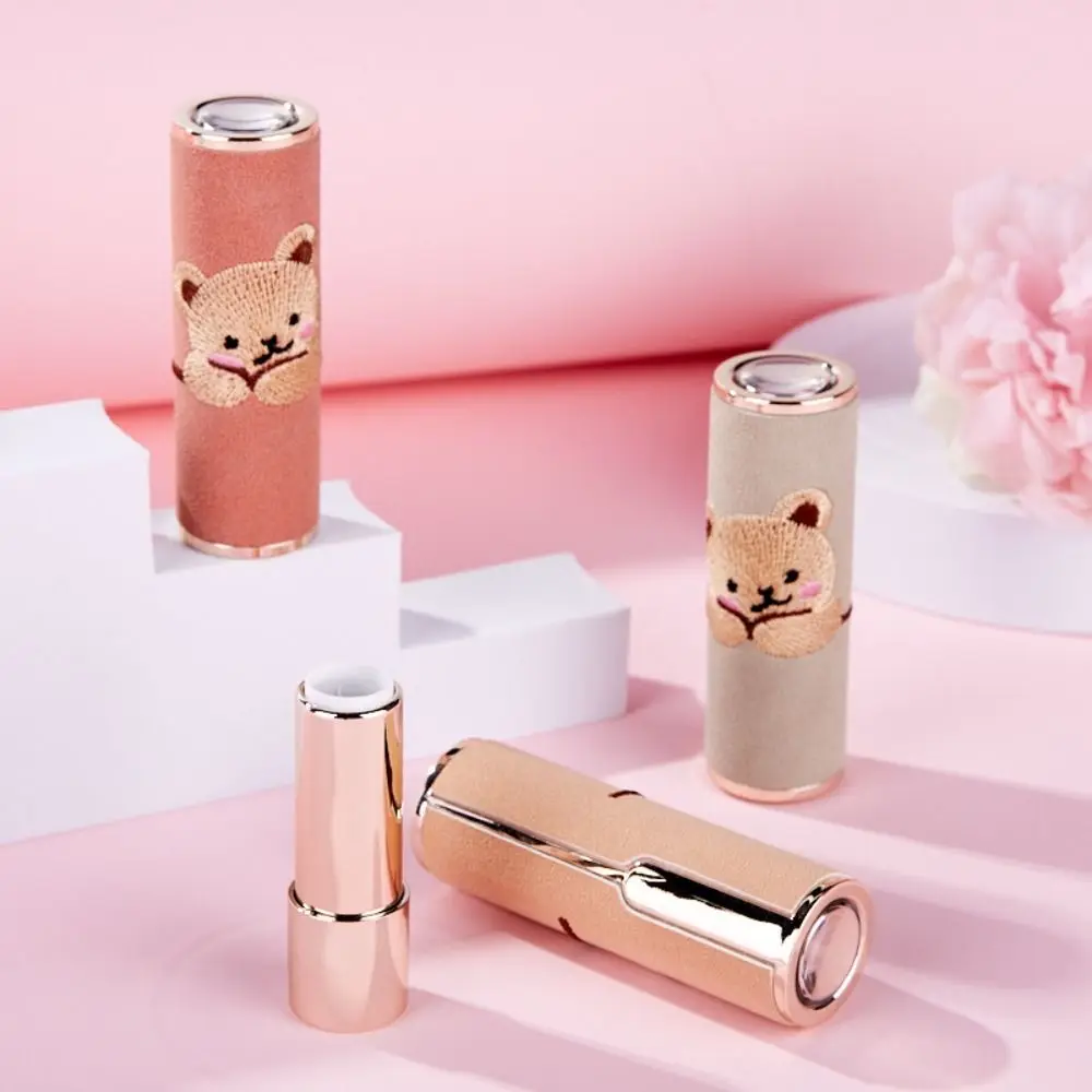 Empty Lipstick Tube Refillable Bottles Little Bear Embroidery Bounces Lip Balm Container Makeup Tools