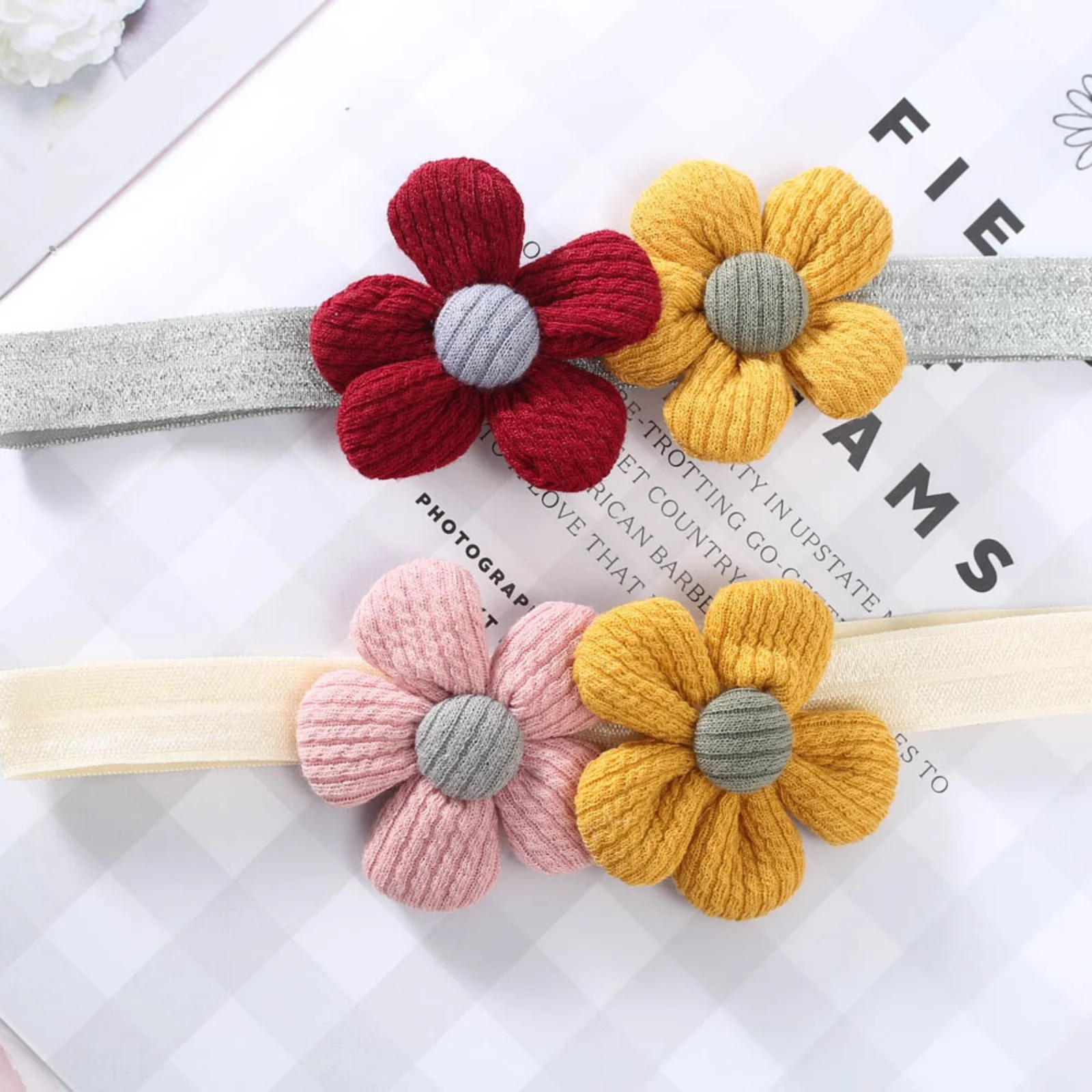 1PC Adorable Infant Headband: 0 - 6Y Double Knit Flower with Lace, Sweet Accessory for Baby Girls, Ideal for Parties & Outings