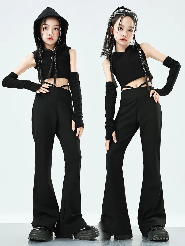 

Ballroom Jazz Dance Clothes Girls Black Crop Tops Pants Cool Hip Hop Performance Costume Kpop Stage Outfit Kids Suit BL12997