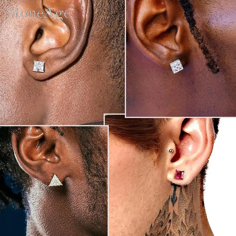 Punk exquisite Piercing Ohr stecker für Männer Frauen Hip Hop Hippie geometrische schillernde Kristall Rock Rapper Ohrring Trend Schmuck – Detail 2