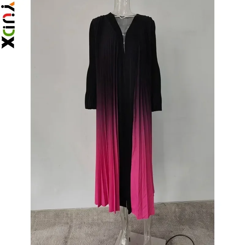 

YUDX Miyake Pleated Gradient Printed Pleated Trench Coat For Women Full Flare Sleeves Elegant Evening Coats 2024 Autumn New