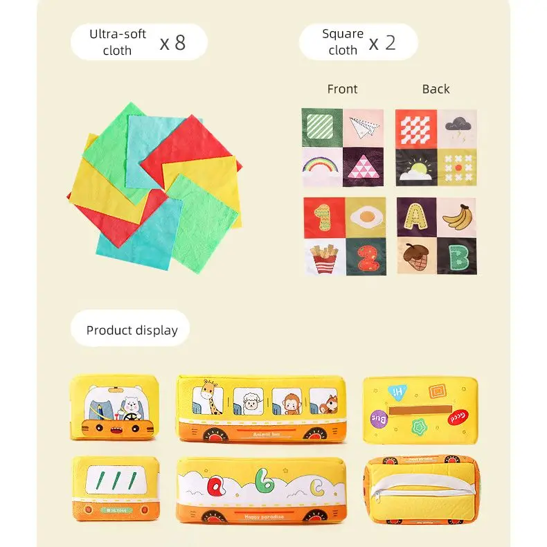Soft Cloth Toys Newborn Baby 0-12 Months Nontoxic Fabric Crinkly Toy Bus/Park Tissue Box Sensory Toddler Early Education Toys