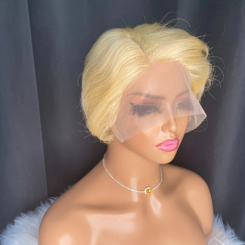 Straight Human Hair Wigs Short Pixie Cut Wig 13x1 T Part Transparent Lace Front Wig for Women