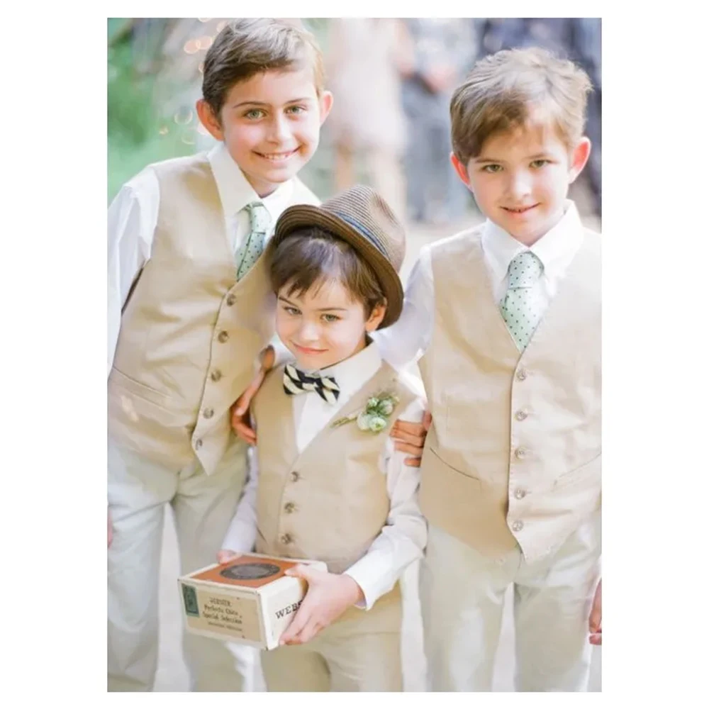

Kids Clothes Vintage Boy's Vest Dress Up Casual Suit Vests Khaki Wedding Children's Waistcoat 3-16 Years