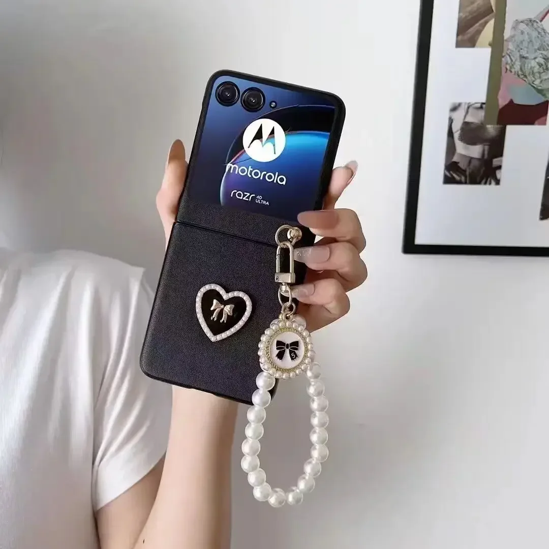 Luxury Love Pearl Heart Bracelet Leather Phone Case Cover