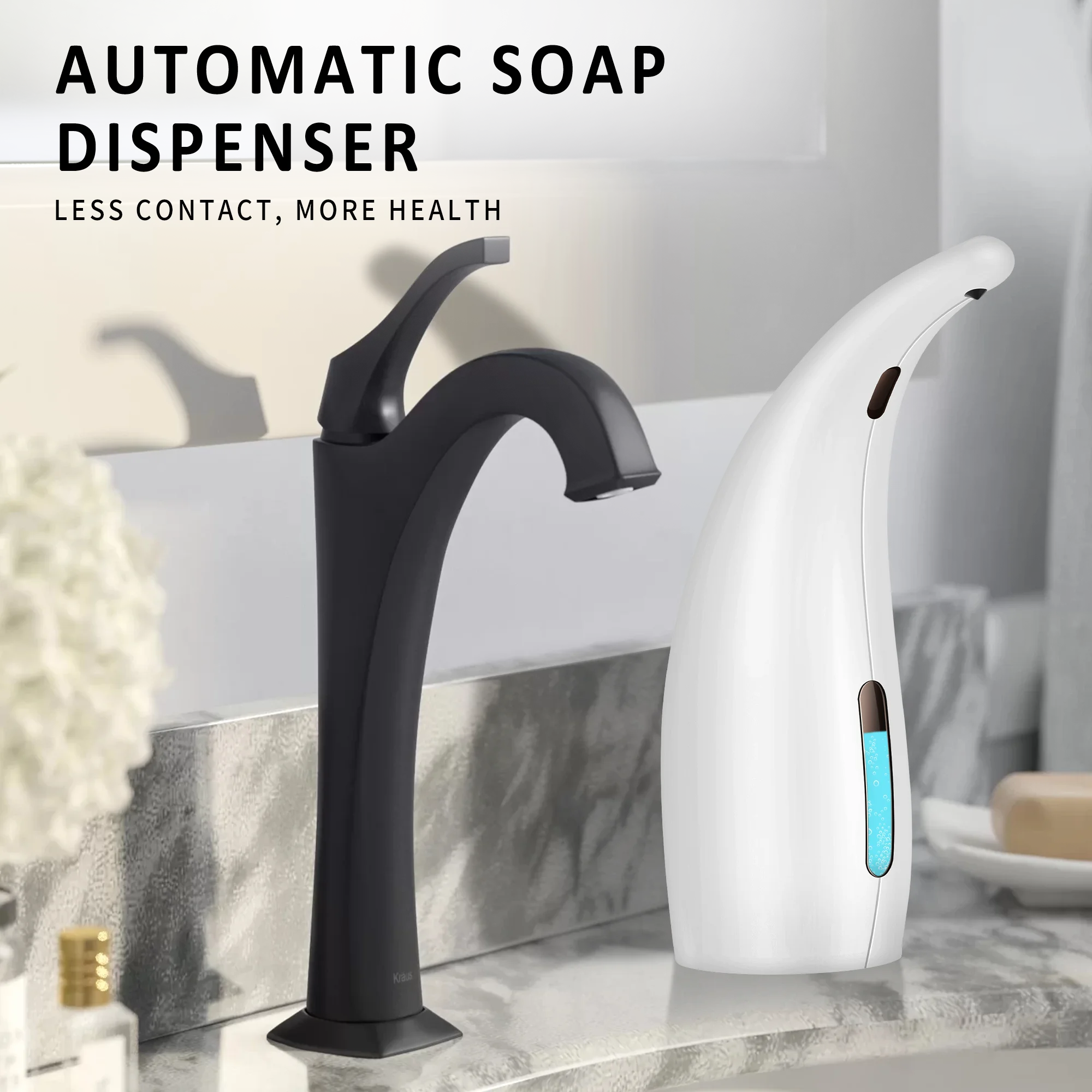 400ML Automatic Soap Dispenser 4-Speed Adjustable  Battery-Operated Touchless Sensor Bathroom Gold Silver Hand Sanitizer