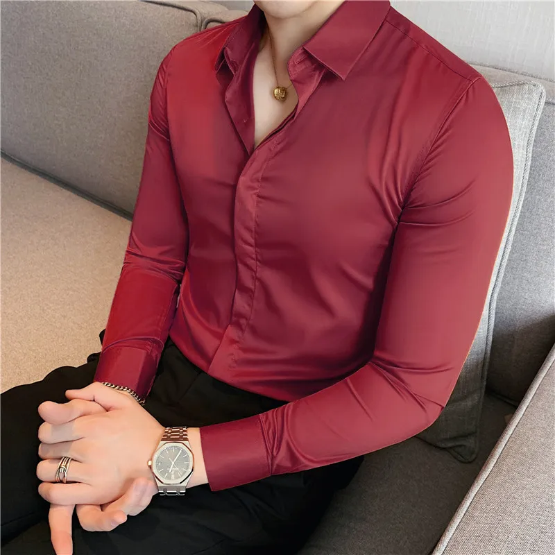 High Elasticity Long Sleeve Men Shirts Autumn Slim Fit dress shirts men casual shirts