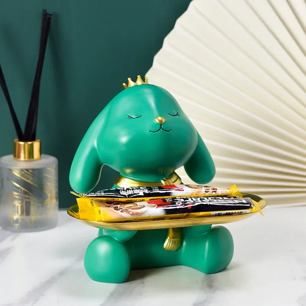 

Decorative Rabbit Figurine Home Interior Decoration Accessories,Rabbit Resin Statue Room Decor,Table Ornaments With Metal Tray