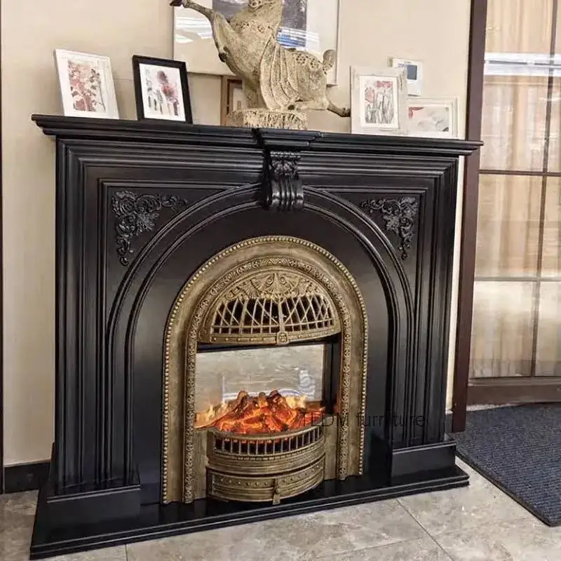 เตาผิงเหล็กหล่อสไตล์ยุโรป สำหรับตกแต่งห้องนั่งเล่น ให้ความร้อนแบบจำลอง ดีไซน์หรูหราสไตล์ฝรั่งเศส 1