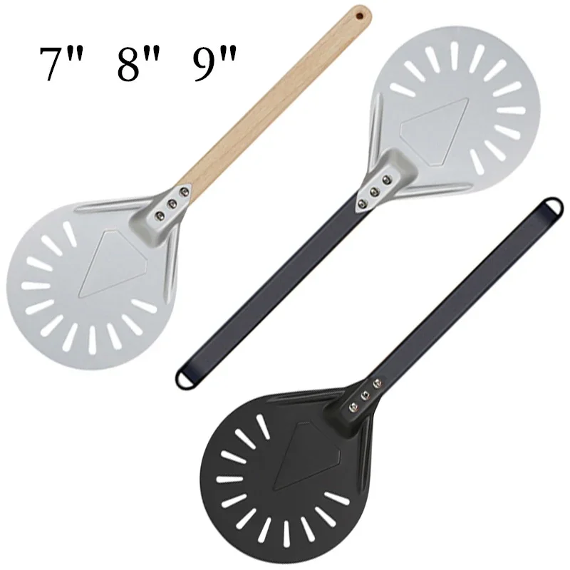 Pizza Peel Paddle Short Tool Non Slip wooden Handle 7 8 9 inch Perforated Pizza Turning Peel Shovel Aluminum celosia
