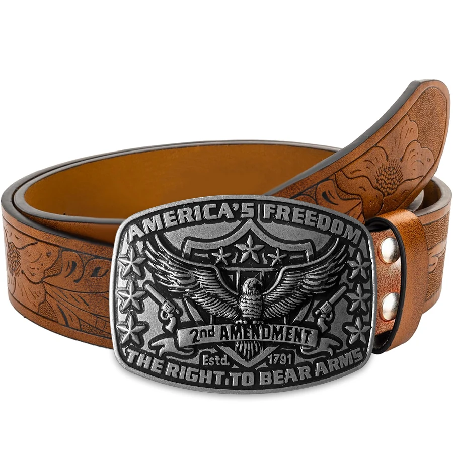 Exquisite Silver Eagle Buckle Belt with Ornate Carved Design