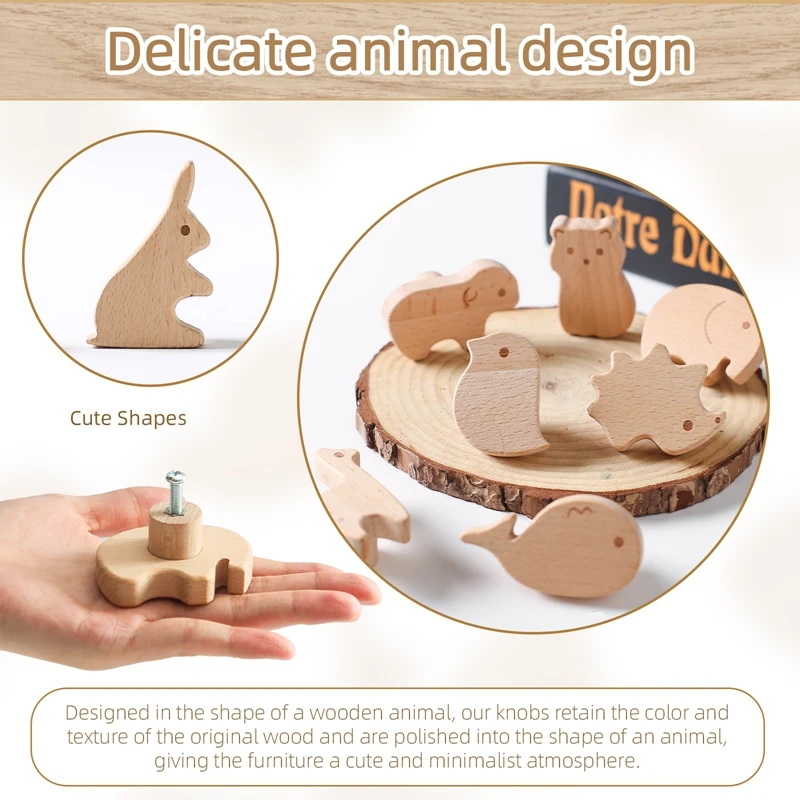 Wooden Drawer Cabinet Pull Handle Animal Shaped for Home Decor