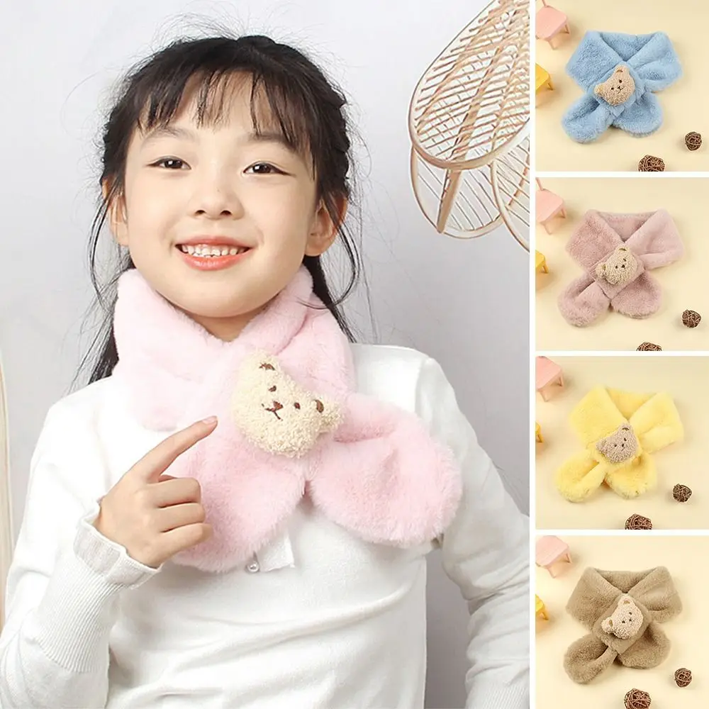 Fashion Warm Kids Winter Scarf Thick Neck Warmer Cartoon Bears Soft Baby Shawls Baby Boys Girls