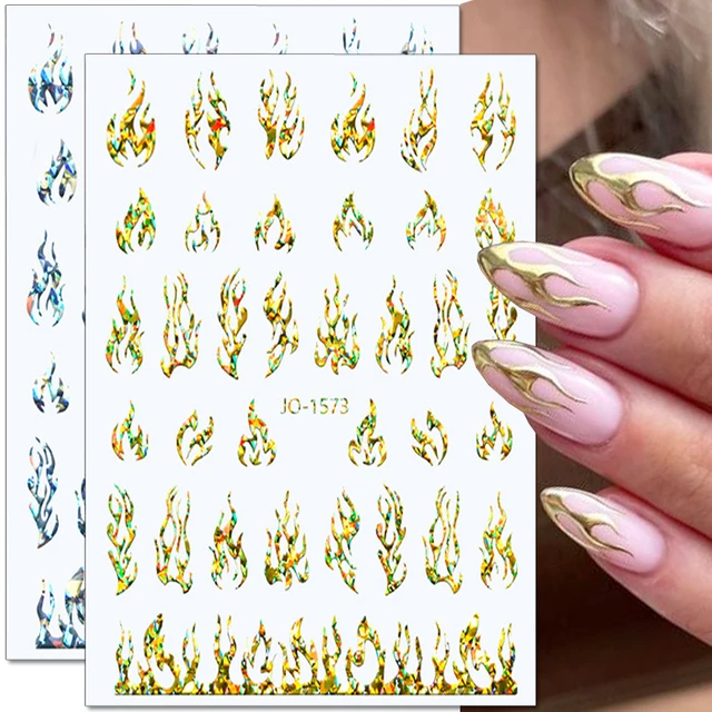 One Sheet Nail Stickers - Holographic Nail Art Decals 3d Nail Stencil For Nails  Manicure Tape Adhesive Foils Diy Decoration - Stickers & Decals - AliExpress