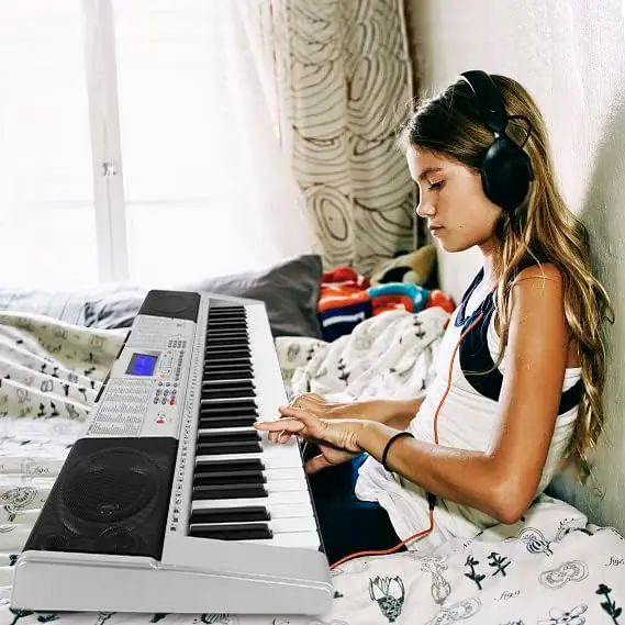 61 Key Piano Keyboard, MEKS-400 Electric Piano Keyboard with Lighted Up Keys, Learning Keyboards for Beginners, Stan
