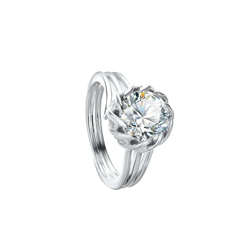 

ZHESHIYUAN Lefei Fashion Trend Luxury Classic Diamond-set Moissanite 3 CT Twist Rings Charms Women Silver 925 Party Jewelry Gift