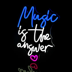 Music is the answer Neon Sign Led Neon Signs for Bar Studio Music Party Live Music Disco Decor USB Letter Neon for Wall Decor 