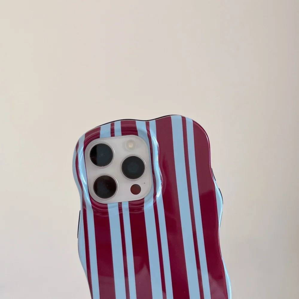 Double Color Collision Wave Stripes Phone Case for iPhone 16 15 14 13 Pro Max 16Pro Curly Border Shockproof Ultra Slim Cover 4